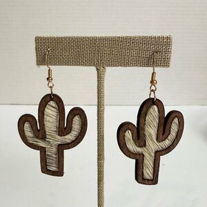 NEW Boutique Cactus Shaped Wooden Earrings Western Dangly Jewelry